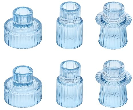 HofferRuffer Glas Kerzenhalter 2-in-1 Teelichthalter Kerzenhalter Taper Kerzen für Abendessen, Hochzeit, Urlaub, Geburtstag, Heimdekoration,Weihnachten(6Pcs Blau)