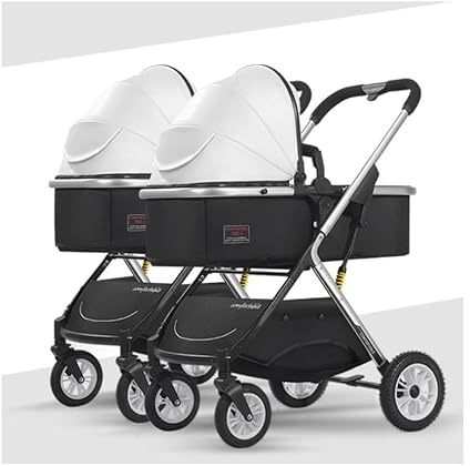 Standardkinderwagen Zwillings-Kinderwagen, zusammenklappbarer Reise-Kinderwagen, doppelter abnehmbarer Kinderwagen, individuell verstellbares Verdeck, 0–36 Monate, weißer Kinderwagen, nebeneinander