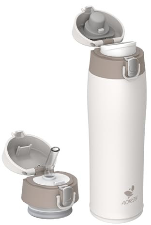 AORIN Borraccia Termica, Borraccia in Acciaio Inox 18/8, 500ml Borraccia Bambini, Bottiglia Termica Senza BPA e Perdite, Thermos per Sport, Outdoor e Pendolarismo con 2 Coperchi