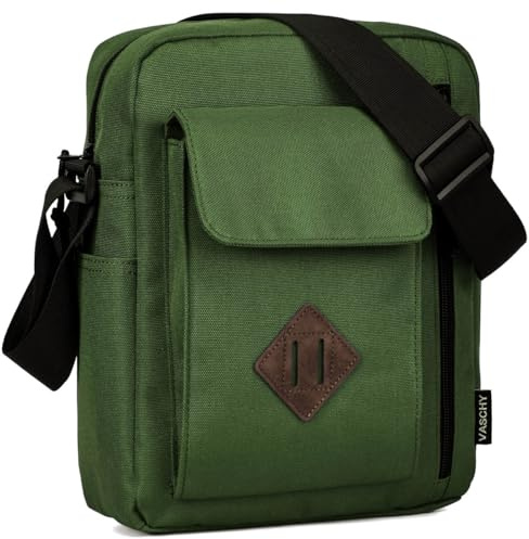 VASCHY Bolso Tela Pequeño, Bandolera Lona Hombre Bolsa Mensajero Ligero Bolsos de Hombro Casual Bolsos Messenger para Hombre Mujer para Escuela Trabajo Viaje Diario, Verde
