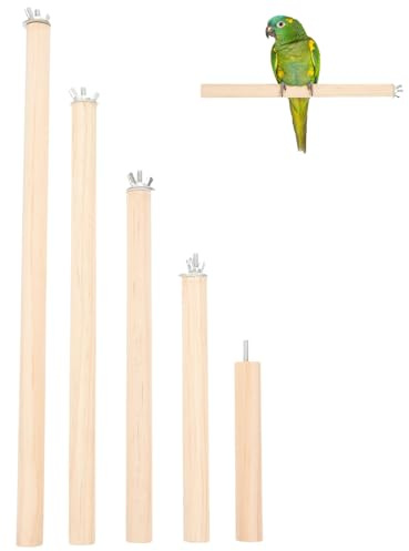 Angoily Dowel Wood Bird Perch Stand Set, Parakeet Perches, 5Pcs 4, 6, 8, 10, 11 Inch Parrot Stand Rods for Cockatiels Conures, Paw Grinding Stick with Metal Wing Nuts, Bird Cage Accessories