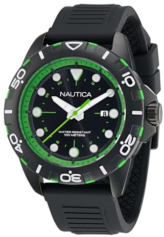 Nautica Reloj de pulsera de silicona negra para hombre (modelo: NAPNRS402), Negro -, Moderno