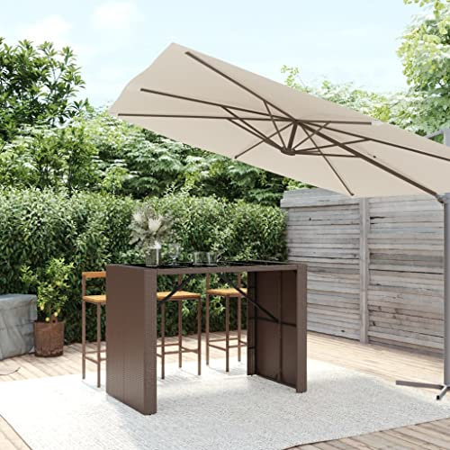 ShCuShan Bartisch mit Glasplatte Braun 145x80x110 cm Poly Rattan Beistelltisch Outdoor Lounge Tisch Outdoor Garten Beistelltisch