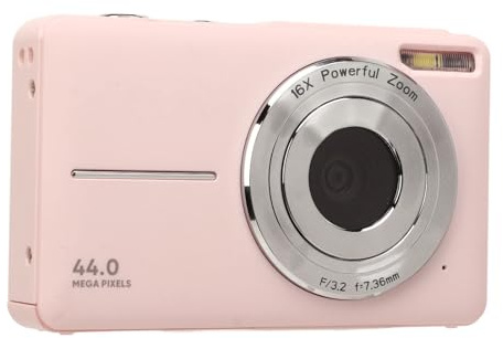 Cámara Digital de Bolsillo de 44MP, Cámara Compacta con Enfoque Automático HD de 1080P con Pantalla IPS, Zoom de 16x para Fotografía, Viajes, Vlogging (Pink)