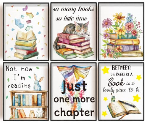 INFUNLY 6 Stück Lesekunst Wanddrucke Ungerahmt Buchzitate Leinwanddruck Wandkunst Für Leser Buchliebhaber Motivierende Buch Leinwandposter Für Bücherzimmer Bibliothek Arbeitszimmer Heimdekoration 9x11