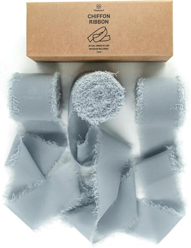 Vitalizart Schleifenband Graublau, 3,8 cm x 19,2 m Geschenkband Breit Hochzeit Chiffonband Stoffband, Bänder-Set für Hochzeitseinladungen, Brautsträuße, Geschenke, Verpackungen, DIY-Kunsthandwerk