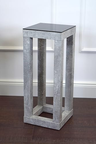 freeroom24, Beistelltisch, Wohnzimmertisch, Couchtisch, Coffee Table, Kleiner Kaffeetisch, Blumenhocker, Blumensäule, Cube, Betonoptik, Glas schwarz, 20 x 20 x 50cm, Made in Germany