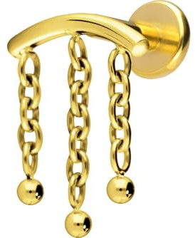 PIERCINGLINE Titan Labret mit Push Fit BOGEN + 3 KETTEN Piercing Ohr Hidden Helix Farb & Größenauswahl