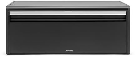 Brabantia Klappbrotkasten - Große Aufbewahrungsbox für Brot, Bagels, Brötchen - Platzsparendes Design mit flacher Oberseite - Zur Wandmontage geeignet - Mattschwarz