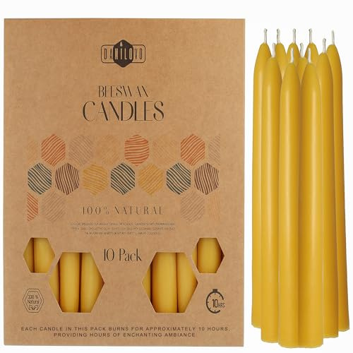 Danilovo Velas de Cera de Abeja Natural – Pack de Velas Cónicas, 10 Unidades – Velas de Cera Natural Sostenible - Velas de Larga Duración con Aroma a Miel – Velas de Candelabro para un Hogar Acogedor