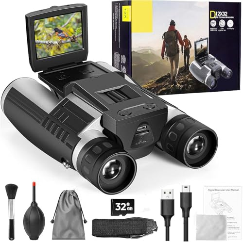 Fernglas Kamera für Erwachsene, 2,4 Zoll 48MP Bilder 2,5K Videos Kamera 12X Optischer 8X Digitalzoom, Fernglas für Vogelbeobachtung Jagd Outdoor Abenteuer