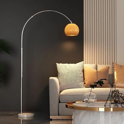 Modern Minimalist Arc Standing Lamps Orange Glass Shade Floor Lamp Metal Ambient Standing Floor Lights Stepless Dimmable Home Decor Tall Lamps for Living Room Bedroom with Foot Switch(Stepless)