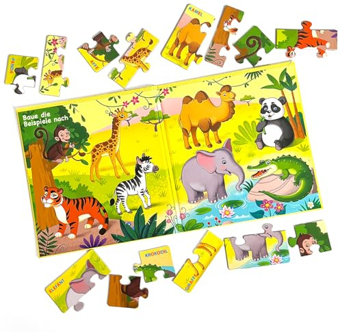 MAGNIKON Puzzle für Kinder Tiere in Afrika & Asien, Magnetpuzzle ab 2 Jahr | 25 Magnete, Magnetisches Puzzle, Kinderpuzzle, Lernspiel, Kinder Beschäftigung für Autofahrt, Spiele für Unterwegs,
