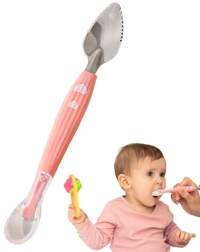 Obstkratzer-Schlammlöffel für Babys, Obstkratzer zum Füttern | Fütterlöffel Trainingslöffel - Babys geführtes Entwöhnungszubehör, Doppelkopf-Silikonlöffel zum Schaben von hartem oder weichem Obst, Gem