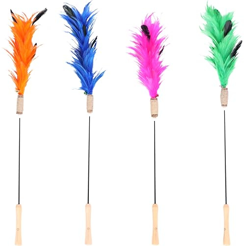 Flamingo Katzenspielzeug – Katzenangel Xena 46cm – Mehrfarbig – Keine Farbauswahl möglich – Glasfaser mit Holzgriff, Matatabi, Glöckchen und Federn