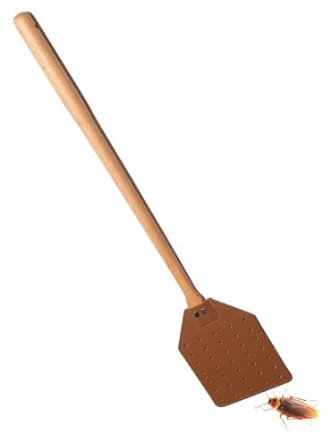 Fliegenklatsche aus robustem Leder, Fliegenklatsche aus Holz, robust, tragbar, handliche Fliegenklatsche mit komfortablem und stabilem Griff, für den Innen- und Außenbereich
