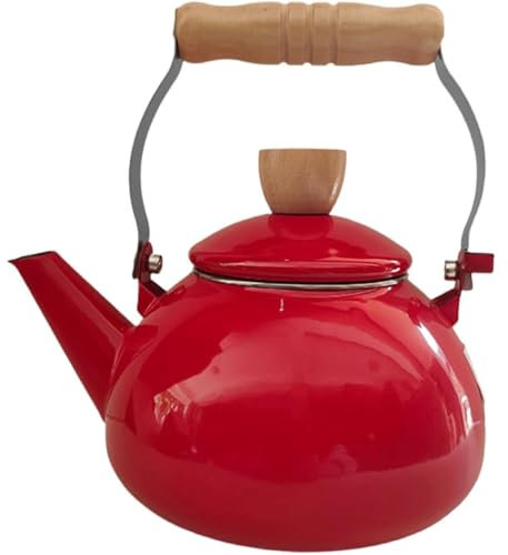 XZDEAIR Red Enamel Tea Kettle for Stove Top Coffee Pod Maker Quick Boil Water Kettle for Tea/Coffee/Milk Kitchen Tea Pot