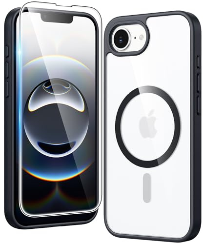 FNTCASE for iPhone 16e Case Clear: Magnetic Rugged Protection | Military Grade Slim Anti Yellowing Cell Phone Cases | Shockproof Scratch-Resistant Transparent Cover (Black)