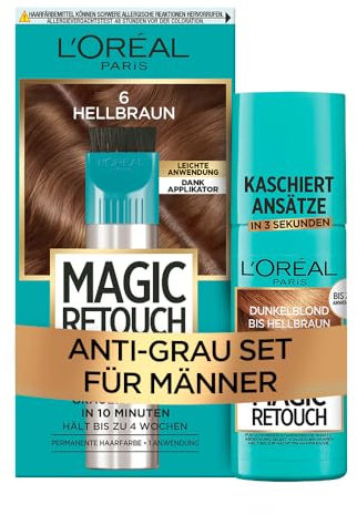 L'Oréal Paris Magic Retouch Permanent Hellbraun & Ansatz-Kaschierspray Dunkelblond/Hellbraun: Langanhaltende 100% Grau-Haar-Abdeckung mit Bürsten- und Präzisionsapplikator, 150 ml