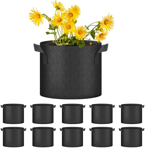 HealSmart Pflanztöpfe für Tomaten, mit Griffen, Belüftung, Vliesstoff, robuster Garten-Pflanzgefäß für Gemüse, Kräuter und Blumen, Schwarz, 10 Stück