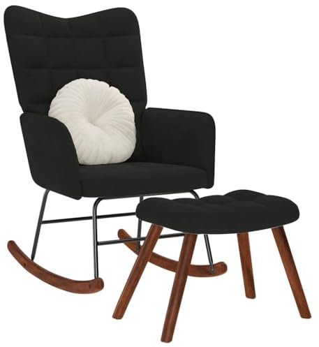 Xichuzi Schaukelstuhl mit Hocker Schwarzer Samt, Schaukelsessel, Sessel Wohnzimmer, Stillsessel, Schwingsessel, Ohrensessel, Tv Sessel, Rocking Chair, Relaxsessel - 4016849