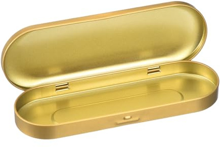 QUARKZMAN 1 Stück Metall-Blechdose Behälter, 6,9x2,4x0,7 Zoll ovale leere Dose mit Scharnierdeckel Mini-Tragbare Aufbewahrungsbehälter für Süßigkeiten, Zeichnungsnadeln, Basteln, Gold