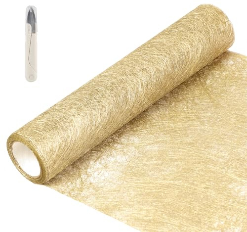 SWAWIS Runner Tavola in Tessuto Non 20cmx5M Oro Runner Tavola Moderno per Decorazioni Natalizie, DIY, Confezioni, Feste, Matrimoni, Compleanni