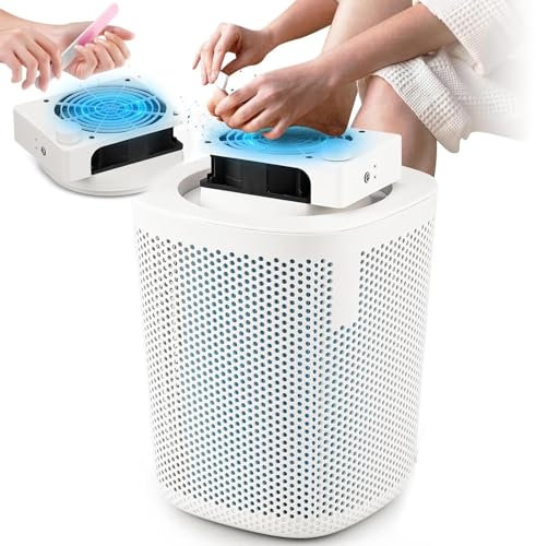 Soflightmok 40w Aspirateur à Ongles Professionnel De Table pour PéDicure Et Manucure,Ventilateur à PoussièRe Amovible pour Aspirateur à Ongles à 3600rpm avec Seau à Cartouche Filtrante,White