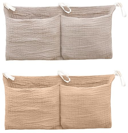 Lot de 2 organiseurs de lit pour bébé, lit de bébé, organisateur de coin de lit, commode à langer, sac de rangement pour couches, sac de lit, sac à jouets, panier à couches, à suspendre au berceau ou