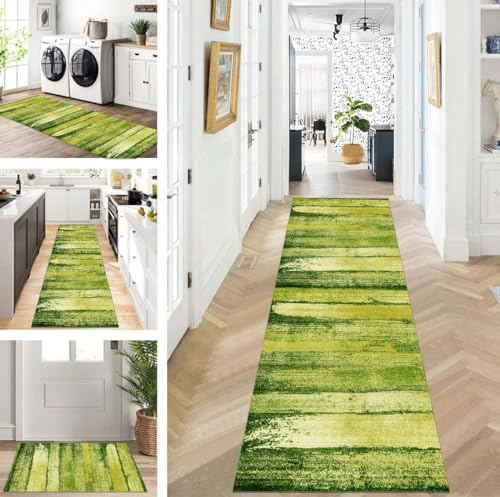 ZUZEKU Läufer Flur Küche Waschbar rutschfest 90X160cm Apfelgrün Lang Küchenteppich Flurteppich Teppich Fur Korridor Wohnzimmer Schlafzimmer Meterware Anpassbar