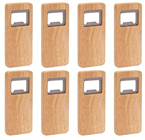 Abrelatas, Paquete de 8 abridores de botellas de cerveza de madera, sacacorchos con mango de madera, abridores cuadrados de acero inoxidable, accesorios de cocina for Bar, regalo