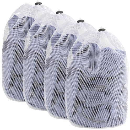 4Pcs Mesh Laundry Bags with Drawstring, Reusable Laundry Bags for Delicates(30x40cm),Washing Machine Bag for Clothes, Underwear, Socks, Baby Clothes