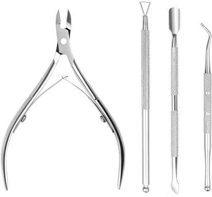 Cuticle Nippers & Pusher Set – Professional Nail Care Kit with Cuticle Trimmer, Toenail Lifter & Nail Scraper – Manicure & Pedicure Tools (4 Piece Set)
