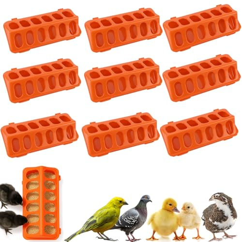 10 Stück Kunststoff Flip-Top Geflügel Feeder Tray - No Mess Küken Feeder für Baby Huhn, Wachtel, Entchen, Tauben - Auslaufsichere Brut Trog für kleine Vögel
