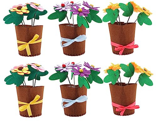 Angoily Selbstgemacht Blumentopf Satz für Kinder 6 Stücke Vliesstoff Bastelmaterial Blumendesign Bastelaktivitäten für Vorschulkinder