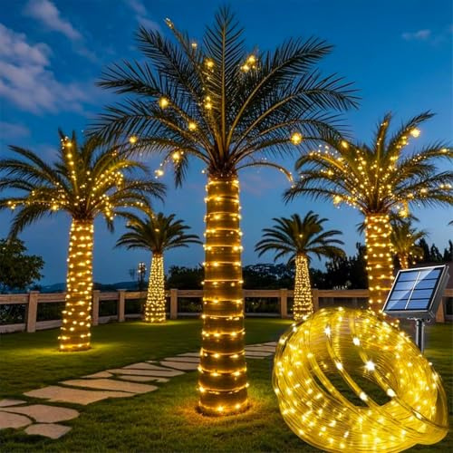SUAVER Solar Lichterkette Aussen,Wetterfest Solar LED Lichtschlauch 8 Modi Seil Deko Lichter Kupferdraht Rohrlicht Outdoor für Garten Terrasse Baum Hof Party Dekoration (Warmweiß, 5m 50LED)