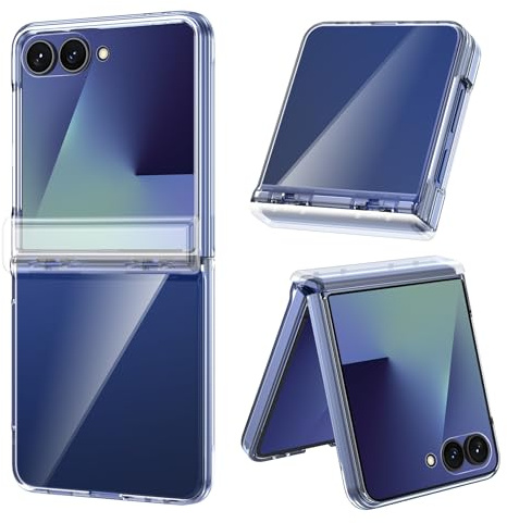 GUAGUA Funda para Samsung Galaxy Z Flip 7 [con Protector de Pantalla Trasera], Case for Samsung Z Flip 7 Carcasa Protectora Transparente PC Dura Antigolpes Anti-arañazos, Claro