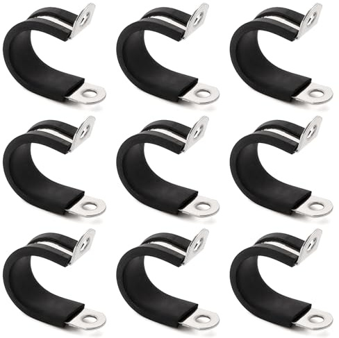 YYIGVMO 9 Pièces 20mm Colliers de Serrage en 304 Acier Inoxydable de Caoutchouc, Caoutchouc Doublé P Clips, P Clips Tuyau Pinces, pour Tuyau, Câble