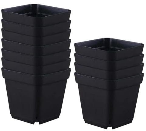 Maceta autorriego – Macetas para plantas de hierbas con bandeja de goteo | Libre de turba Biodegradables Macetas Iniciador 50 Unidades Vasos para plántulas Cuadrados Negro Maceta de Jardín Infantil