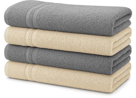 Julido Handtuch Set – 4er Pack – Flauschige Handtücher 50x100 cm, 100% Baumwolle, Hochsaugfähig, Weich & Strapazierfähig, Öko-Tex Zertifiziert (Taupe+Anthrazit, 50 x 100 cm)