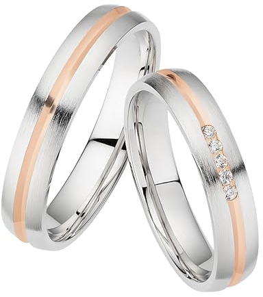 123traumringe Eheringe in 925 Silber I Partnerringe mit Zirkonia (5 Steine) & Etui I Gravierbare Eheringe mit Ringgröße 50-70 mm I Hochwertige Verlobungsringe in 4 mm Breite & 1,5 mm Stärke | S95