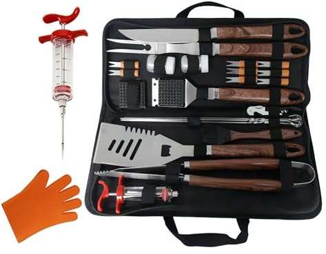 UUE Grill Geschenke für Männer, 25-teiliges Grillzubehör Set für Männer, Edelstahl Grillkoffer, BBQ Grillbesteck mit Aufbewahrungstasche Perfekt für Gasgrill, Holzkohlegrill und Camping