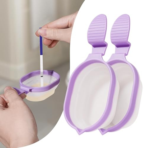 2 Pack Foldable Pee Cup with Built-in Test Rest – Women’s Ovulation & Pregnancy Testing Reusable Collapsible Urine Collection Cup – Hygienic & Discreet for Home Fertility Tests (Purple)