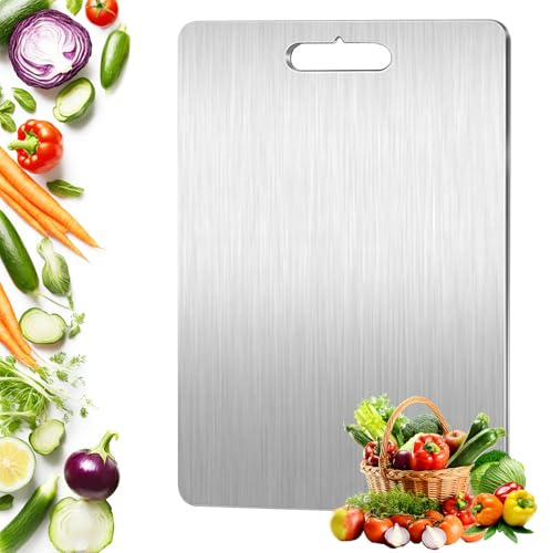 Tabla de Cortar de Titanio, S316 Tabla de Cocina Acero Inoxidable, Cutting Board de Grado Alimenticio de Doble Cara, para Cortar Carne Verduras(34 * 23 cm)