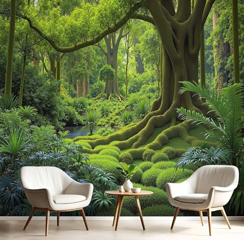 Tapiz Fotomurales Verde Selva Tropical Soleada 200X140Cm Xxl Papel Pintado Decoración De Paisajes Naturales Pared Sala Cuarto Oficina Salón Decorativos De Comedores Murales