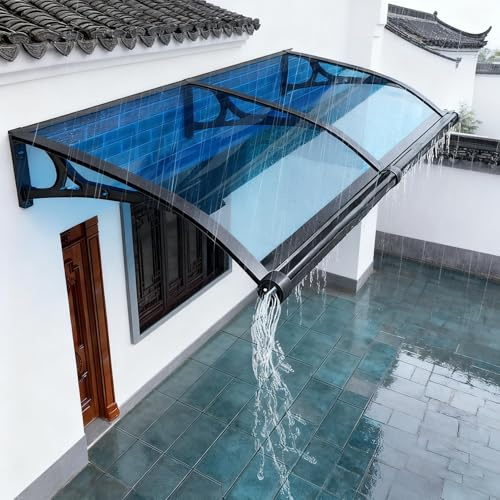 Marquise de Porte Exterieur, Auvent de Porte avec Gouttière, Store Banne Polycarbonate Incassable et Support Aluminium, Protection 4 Saisons Contre Intempéries pour Porte d'Entrée(80x130cm