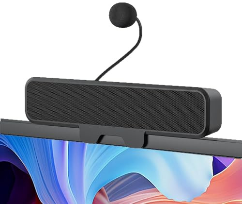 Plyisty Haut-parleurs D'Ordinateur pour Ordinateur de Bureau, Haut-Parleur Filaire USB à Clipser avec Contrôle du Volume, Micro Amovible, Son Fort, Se Fixe Facilement au Moniteur