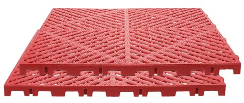 MUSISALY Lot de 2 Dalles de Sol pour Garage Antidérapantes et Étanches Caillebotis Plastique Rouge 4S Carrelage de Drainage Modulable pour Aire de Lavage et Zones Humides Revêtement