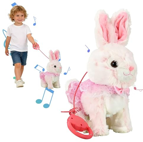 Interactive Rabbit Toy Plush Rabbit Bunny for Kids, Battery Powered Electronic Toy with Soft Fur Bunny Lifelike Design, Walks Sings Wiggling Tail, Touch Sensing Voice Mimic Easter Gift for Kids