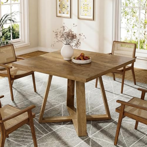 Tribesigns Esstisch für 4 Personen, Esszimmertisch Klein, 80 cm Quadratisch Küchentisch für kleine Räume Landhausstil Rustikaler Esstisch ür Esszimmer Küche Wohnzimmer, Braun